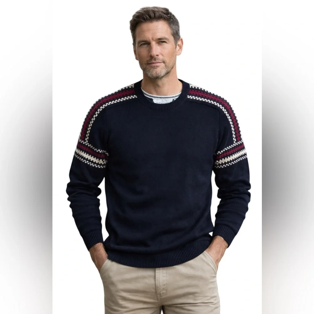 Weatherproof Vintage Navy Fair Isle Crewneck Sweater Cotton Nordic Prep Men’s XL
